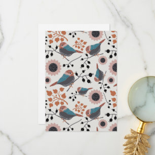 Carte De Remerciements Oiseau De Chickadee Et Berry Motif Design Floral