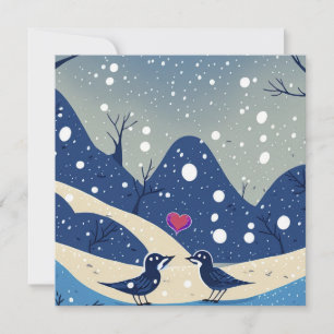 Carte De Remerciements Oiseaux bleus d'hiver en amour Mariage de Noël
