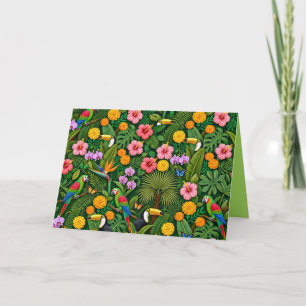Carte De Remerciements Oiseaux de jungle colorés gais Fleurs tropicales