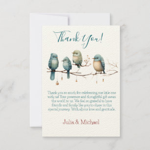 Carte De Remerciements Oiseaux de Whimsical sur Branches Baby shower Past