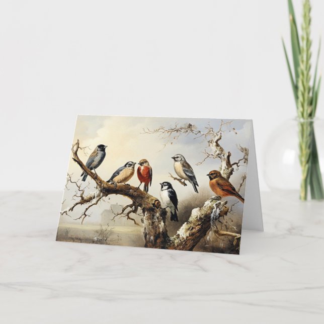 Carte De Remerciements Oiseaux en hiver (Devant)