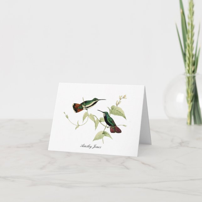Carte De Remerciements Oiseaux-mouches et fleurs pliées (Devant)