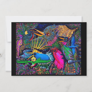 Carte De Remerciements Oiseaux présages tropicaux colorés Art brut Santa