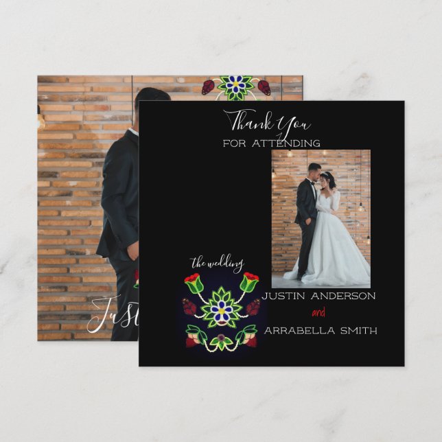 Carte De Remerciements Ojibwe Floral Strawberry Black Thank You Wedding (Devant / Derrière)
