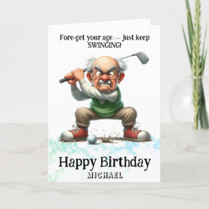 Carte De Remerciements *~* Old Man Golf Swing AP94 Funny Birthday Card