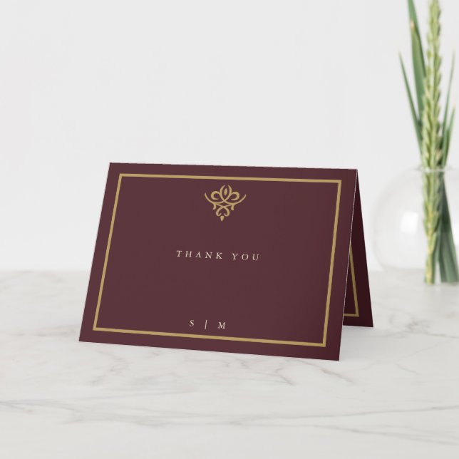 Carte De Remerciements Old Money Burgundy Wedding Folded  (Devant)