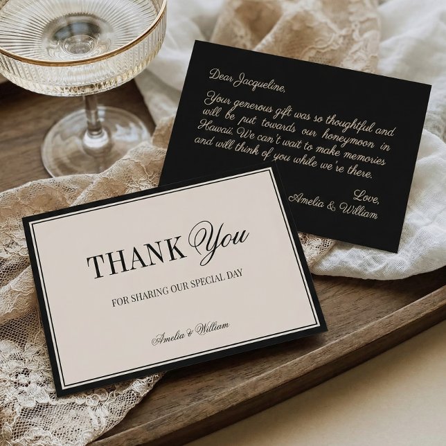 Carte De Remerciements Old Money Classy Timeless Black Cream Wedding (Créateur téléchargé)
