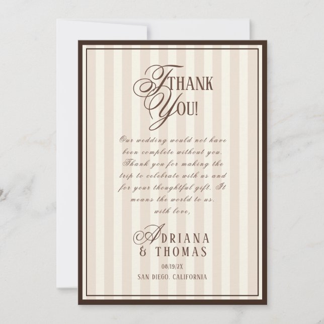 Carte De Remerciements Old Money Espresso Calligraphy Wedding (Devant)