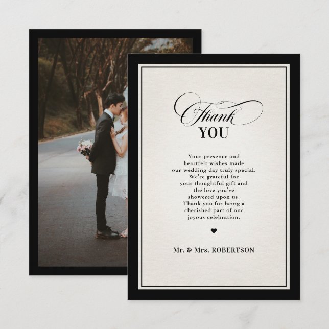 Carte De Remerciements Old Money Modern Formal Black Luxury Chic Wedding (Devant / Derrière)