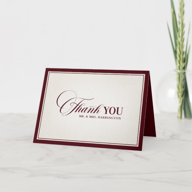 Carte De Remerciements Old Money Modern Formal Burgundy Luxury Wedding (Devant)