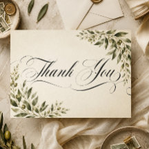 Olive and Ivory Calligraphy Thank You Card