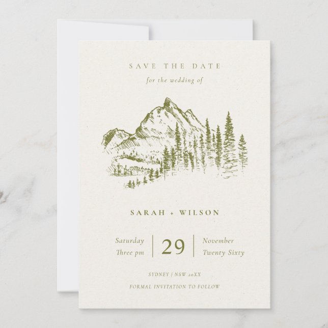 Carte De Remerciements Olive Green Pine Mountain Croquis Enregistrer la d (Devant)