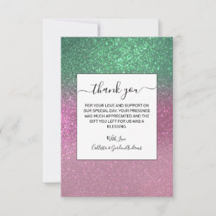 Carte De Remerciements Ombre Parties scintillant rose Berry Vert Sirène