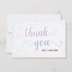 Carte De Remerciements Ombré rose et bleu Confetti et Baby shower de scri
