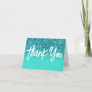 Carte De Remerciements Ombre Turquoise Pailleté Luxe Sarcelle