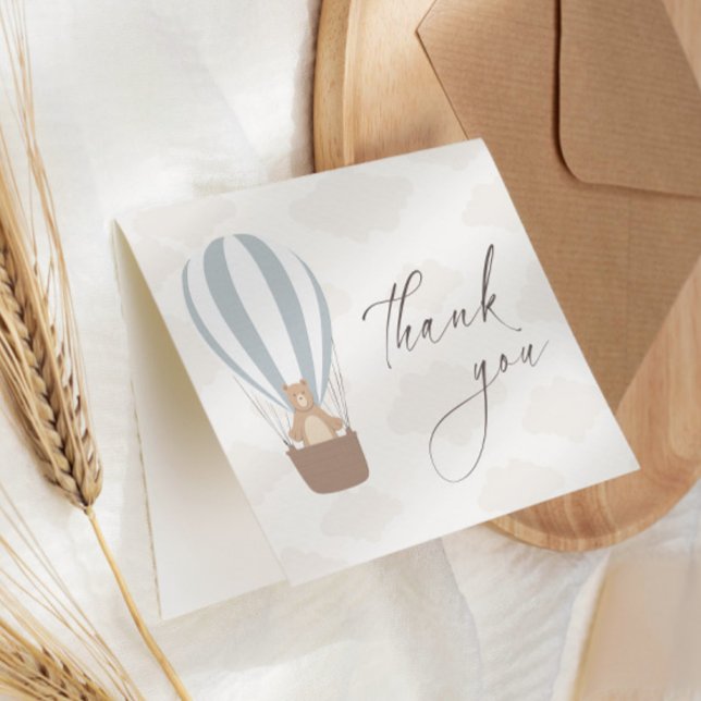 Carte De Remerciements On Peut Attendre | Baby Boy Blue Balloon Douche (Créateur téléchargé)