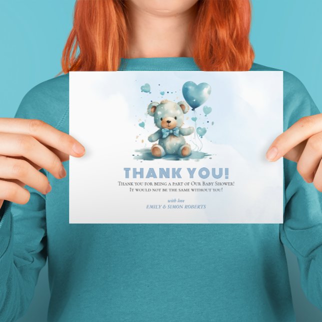 Carte De Remerciements On peut attendre Blue Teddy Bear (Créateur téléchargé)