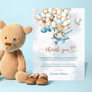 Carte De Remerciements On peut attendre le Baby shower Bleu Ballons