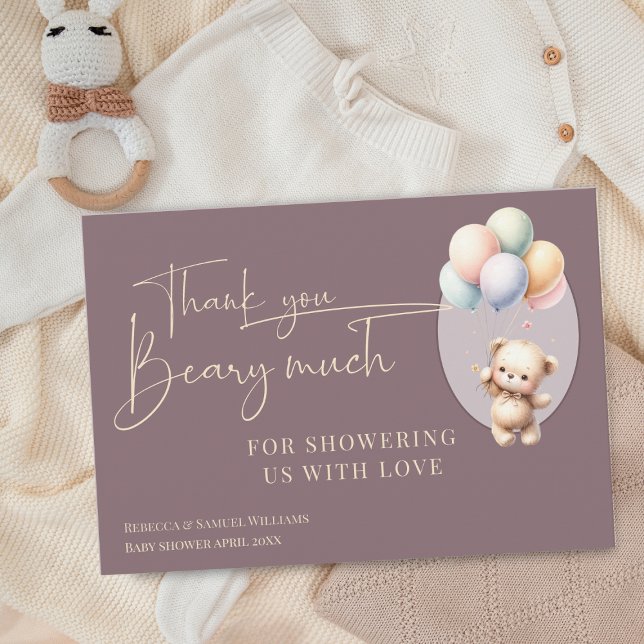 Carte De Remerciements On peut attendre le baby shower de ballons d'ours  (Créateur téléchargé)