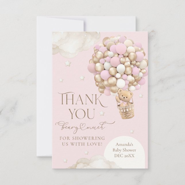 Carte De Remerciements On peut attendre le Baby shower de fille rose (Devant)