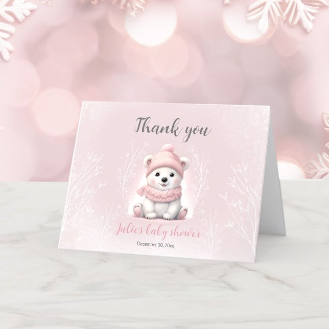 Carte De Remerciements On peut attendre le Baby shower d'ours polaires (We Can Bearly Wait Polar Bear Baby Shower Thank You Card)