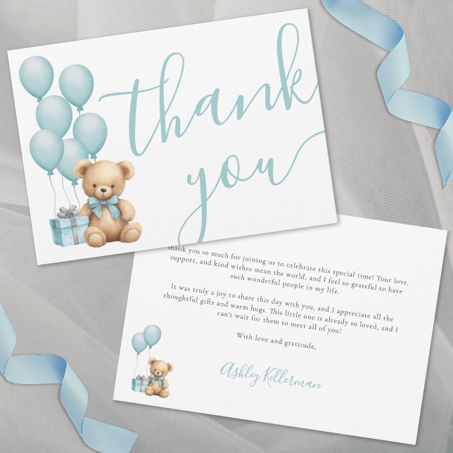 Carte De Remerciements On peut attendre le Baby shower Garçon bleu (We Can Bearly Wait Blue Boy Baby Shower Thank You Card )