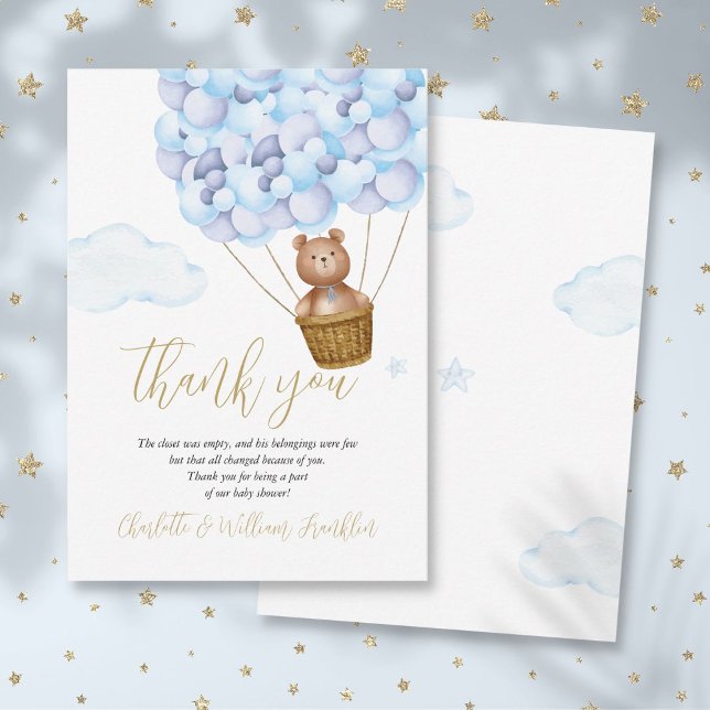 Carte De Remerciements On peut attendre l'ours Cub Baby shower bleu poème (We Can Bearly Wait Bear Cub Blue Baby Shower Poem Thank You Card)