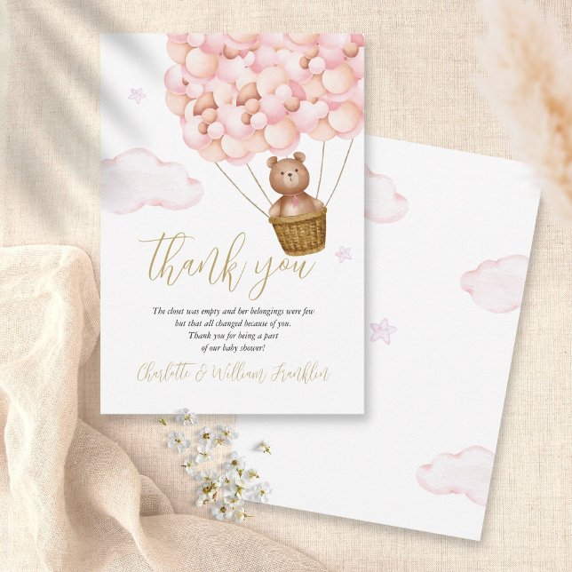 Carte De Remerciements On peut attendre l'ours rose Baby shower poème (Créateur téléchargé)