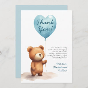 Carte De Remerciements On Peut Attendre Teddy Bear Blue Boy Baby shower
