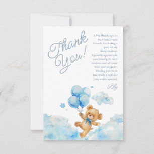Carte De Remerciements On Peut Attendre Teddy Bear Blue Boy Baby shower