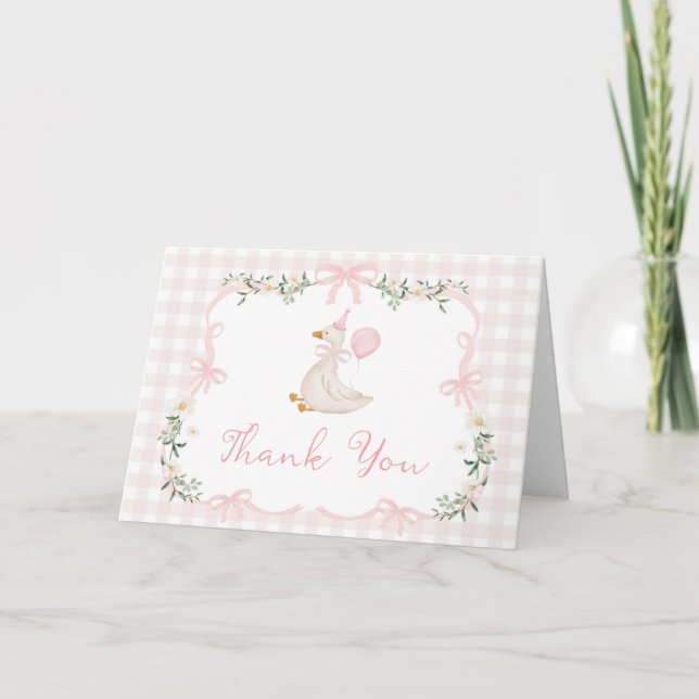 Carte De Remerciements One Silly Goose Coquette Pink Gingham 1st Birthday (Devant)