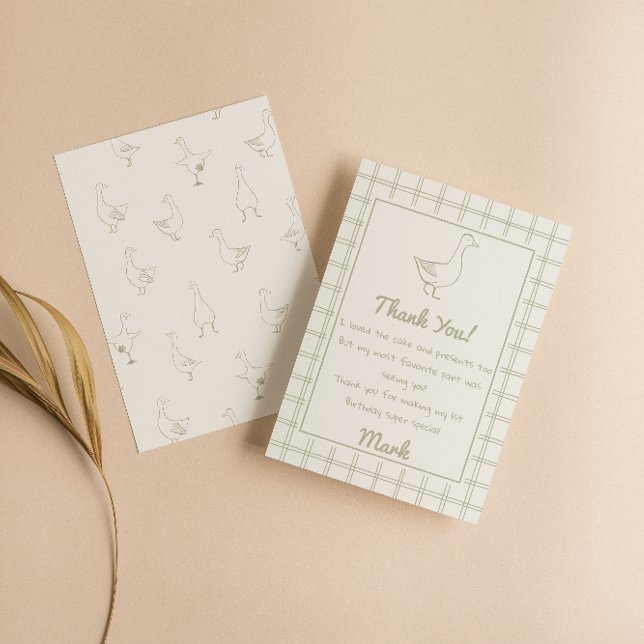 Carte De Remerciements One Silly Goose Green Drawn 1st Birthday Thank You (Créateur téléchargé)