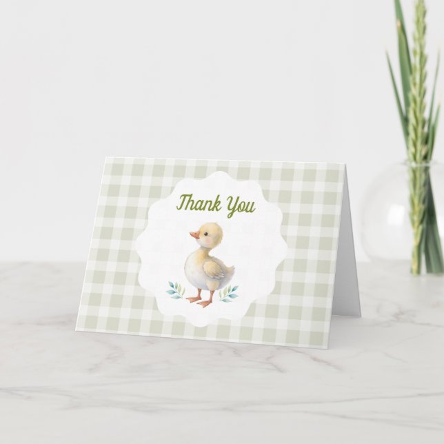 Carte De Remerciements One Silly Goose Green Gingham Baby First Birthday (Devant)