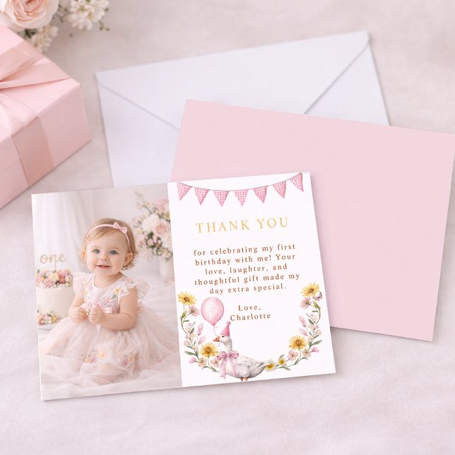 Carte De Remerciements One Silly Goose Photo 1st Birthday Thank You Card (Birthday Thank You Card)