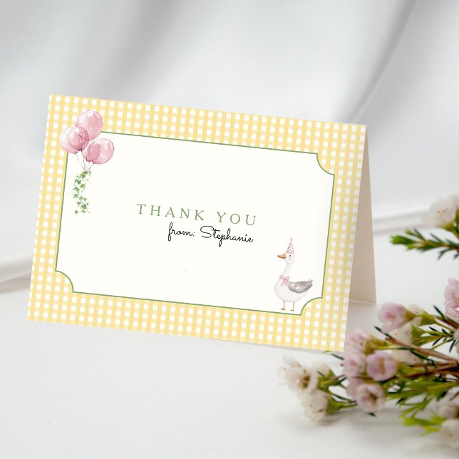 Carte De Remerciements One Silly Goose Pink Balloons (Silly Goose First Birthday Thank You Card)