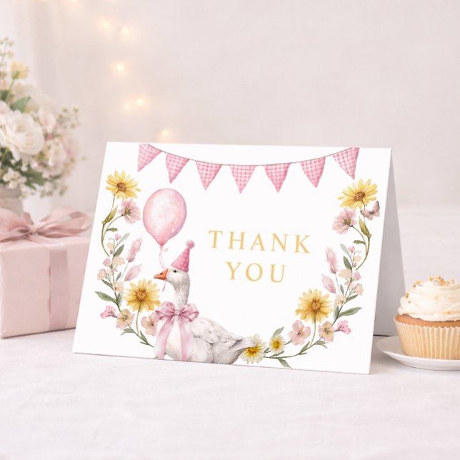 Carte De Remerciements One Silly Goose Pink Bow 1st Birthday Thank You Ca (Silly Goose Thank You Card)