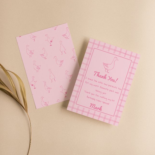 Carte De Remerciements One Silly Goose Pink Drawn 1st Birthday Thank You (Créateur téléchargé)