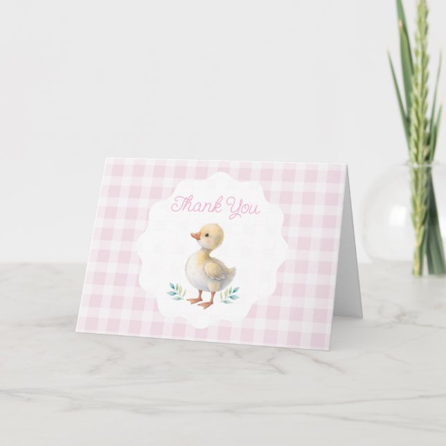 Carte De Remerciements One Silly Goose Pink Gingham Girl First Birthday (Devant)