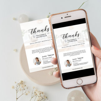 Carte de remerciements Open House de l'immobilier