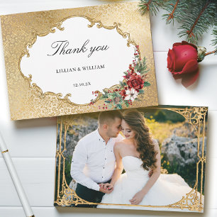 Carte De Remerciements Opulence dorée Noël Mariage floral