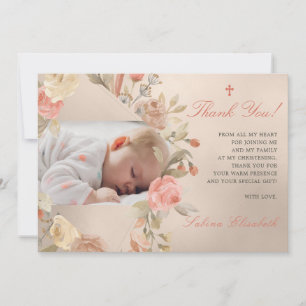 Carte De Remerciements Or Baptême Christening Bébé Roses Jardin Photo