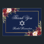 Carte De Remerciements Or bat mitzvah Floral Bourgogne<br><div class="desc">Aquarelle bat mitzvah Bourgogne Marsala Floral or Carte de remerciements</div>