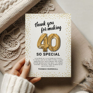 Carte De Remerciements Or blanc 40e anniversaire adulte