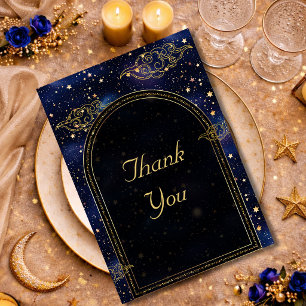 Carte De Remerciements Or bleu astronomie céleste étoiles mariage