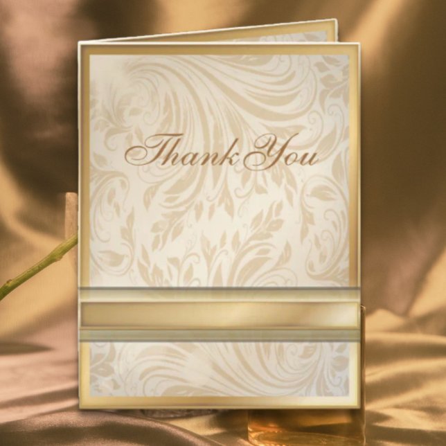 Carte De Remerciements Or champagne formel damassé Mariage (Formal champagne gold Damask Wedding Thank You Card)