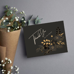 Carte De Remerciements Or Floral Minimaliste Luxueux