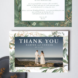 Carte De Remerciements Or moderne Eucalyptus Élégant vert Moss Photo