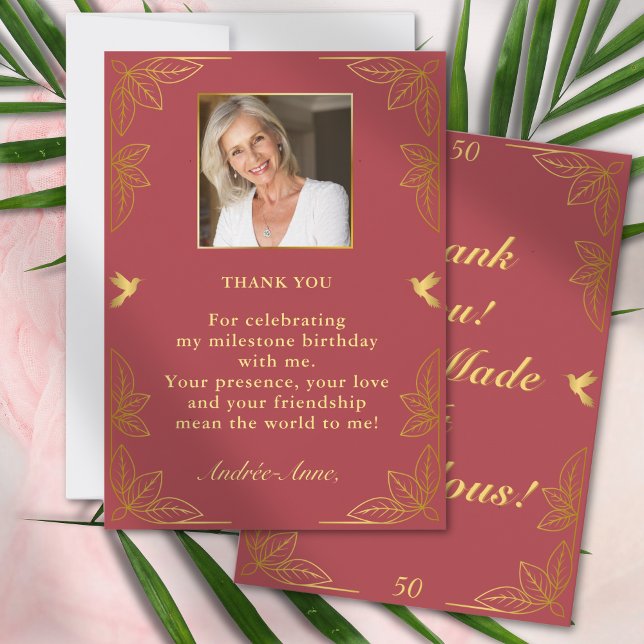 Carte De Remerciements Or Moderne Rouge Or 50 Anniversaire Fabuleux (Créateur téléchargé)