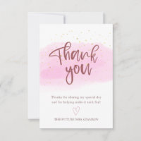 Carte de remerciements or rose pour Fête des marié
