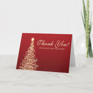 Carte De Remerciements Or rouge de "Merci" de mariage de Noël